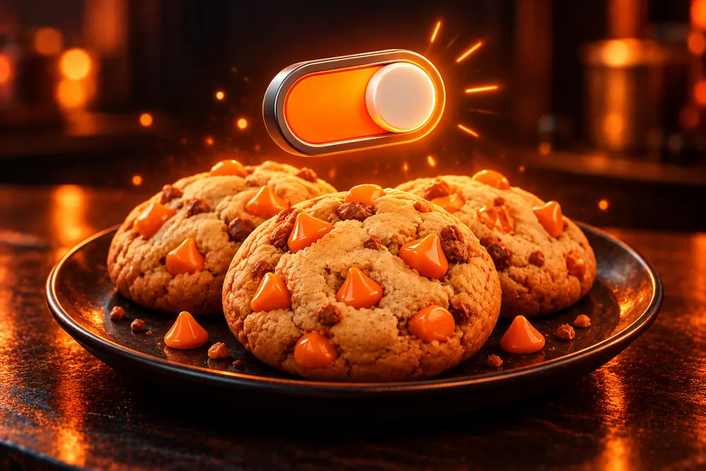Koekjes op een bord met een schakelaar