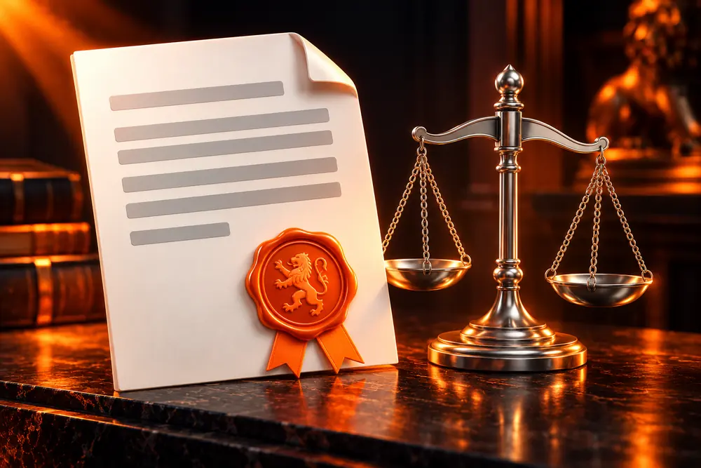 Document met lakzegel en weegschaal