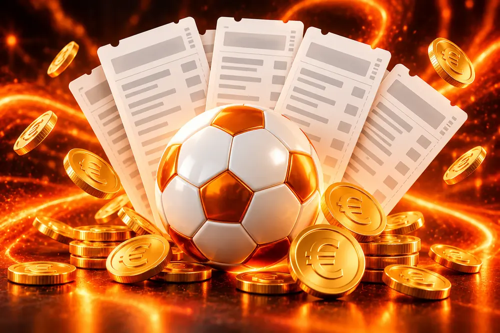 Waaier van wedbonnen met voetbal en munten